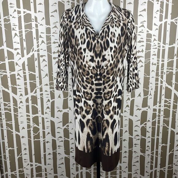 Chico’s Leopard Print Shirt Dress 3/4 Sleeve Midi Length 0 - Picture 2 of 7